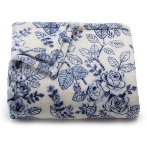 Strawberry Toile Printed Oversized Plush Throw Blanket Blue